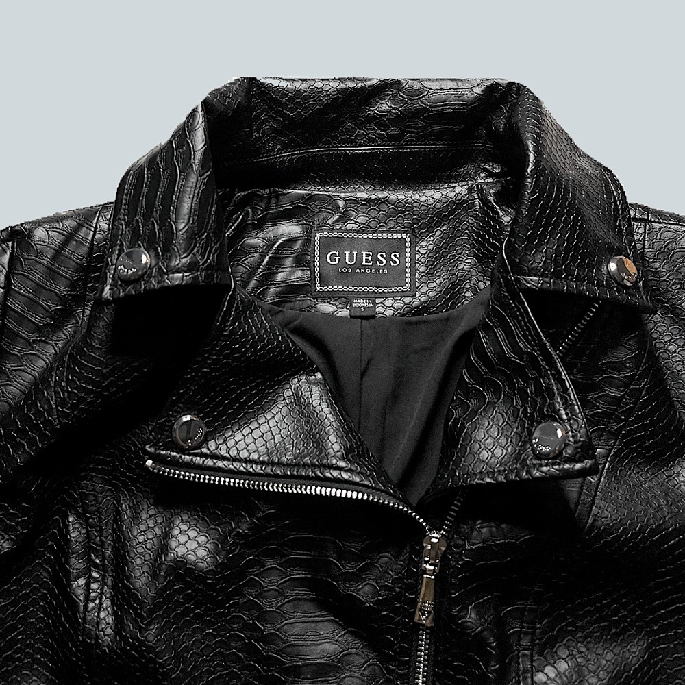Guess Faux Leather Jet Black Jacket